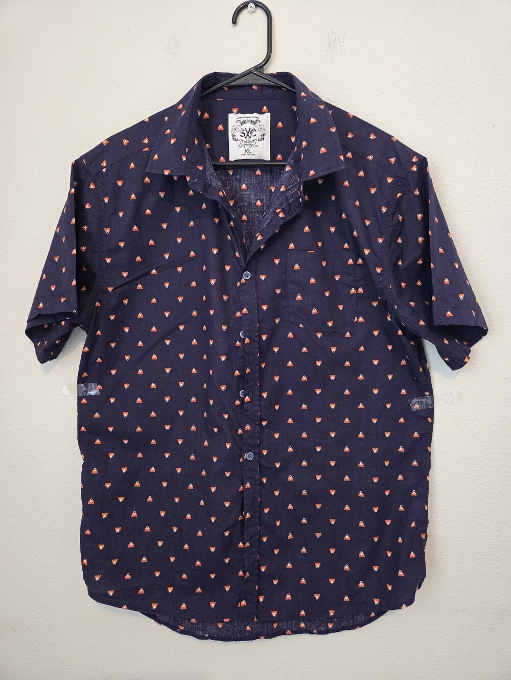 SXC - Sunday Work Clothes Men's Navy Short-Sleeve Button-Up Shirt w/Coral Print
